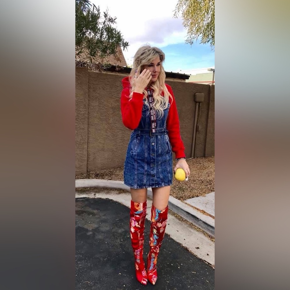 Cape Robbin Vibrant Red Floral Over-the-Knee Boots - Picture 6 of 17